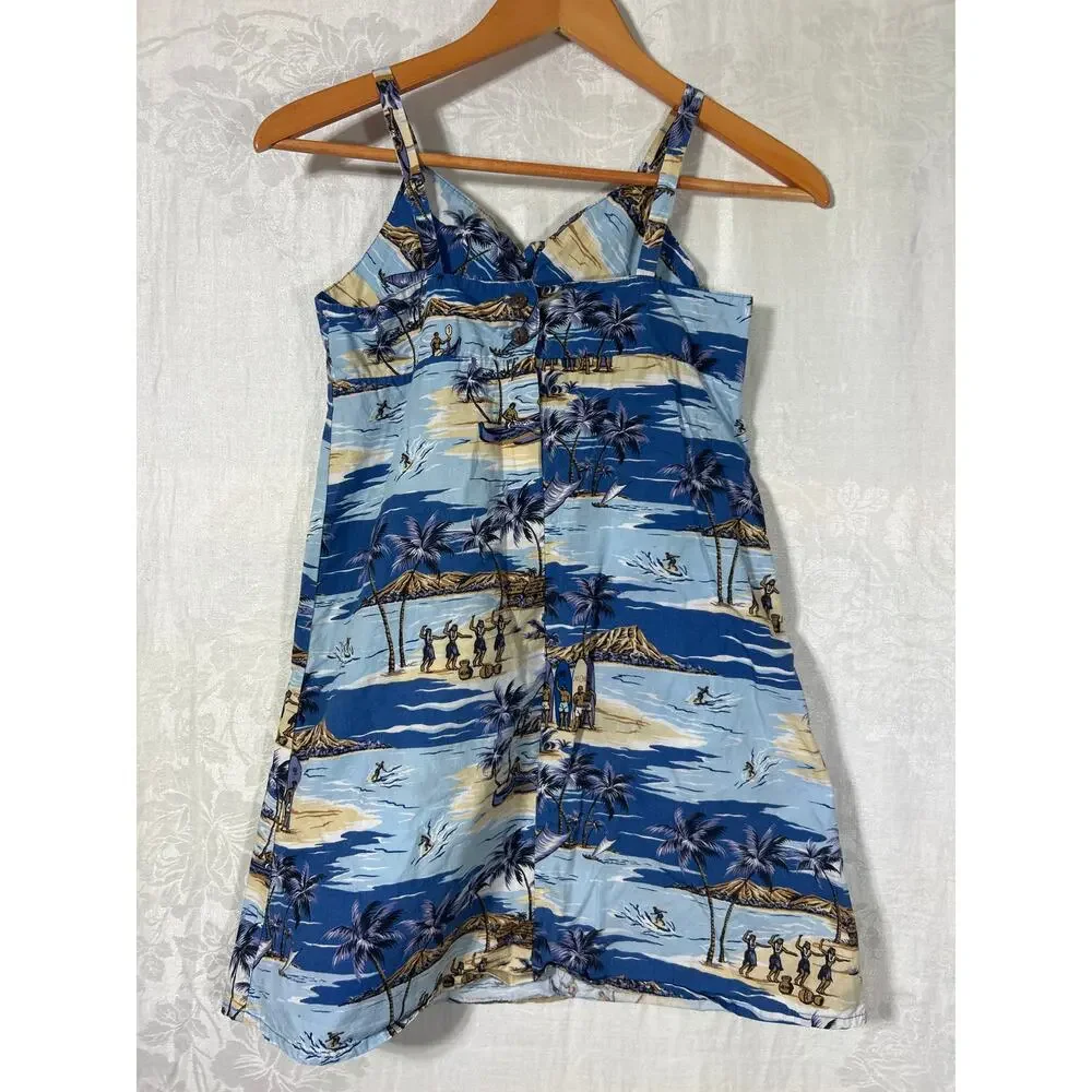 Hilo Hattie Dress Kids Large 10 12 Blue Tropical Hawaiian Sundress Aloha